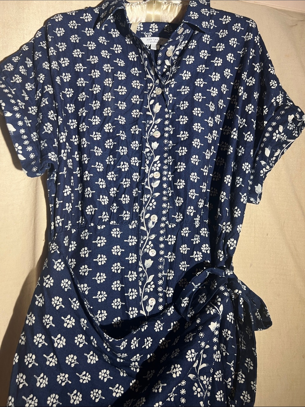 Ann Taylor Weekend Navy Blue Indian Print Cotton Wrap Summer Dress NWOT